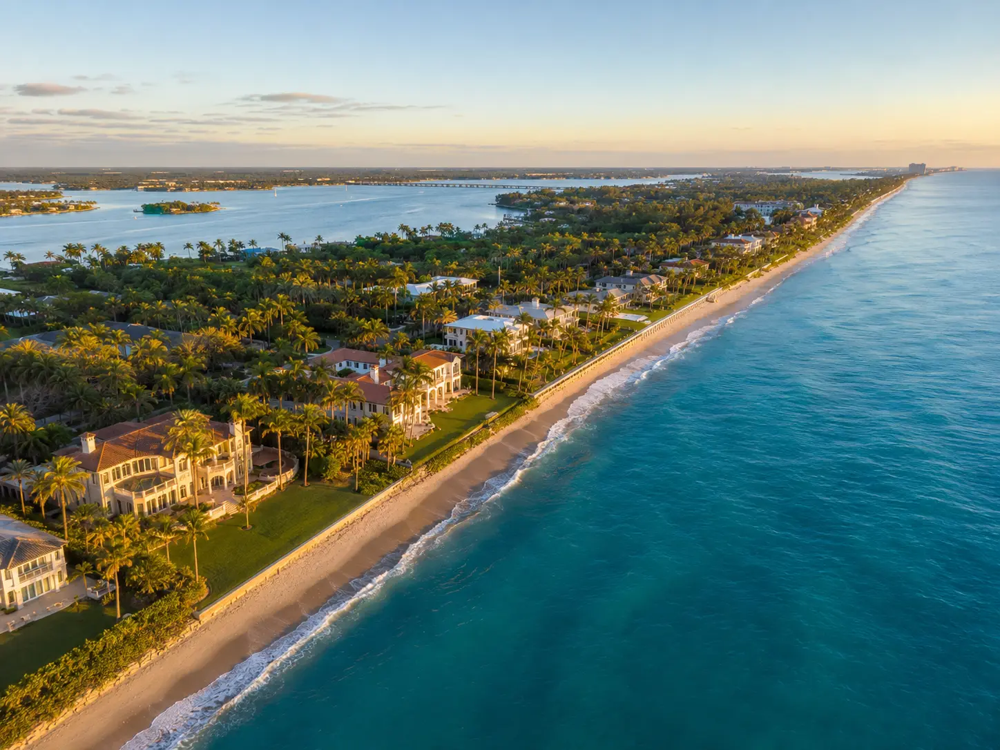 Palm-lined oceanfront estate in Palm Beach, Florida